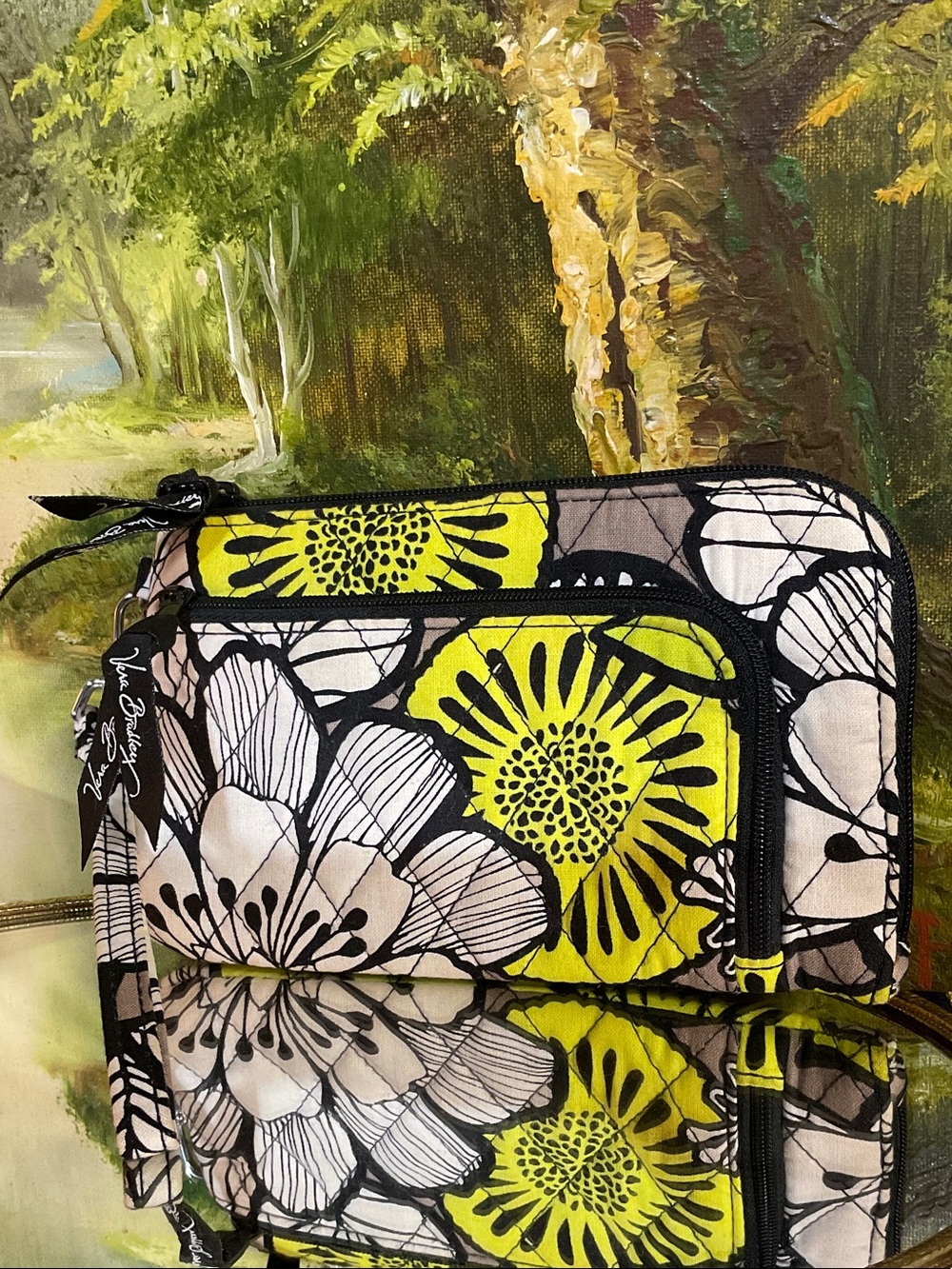 Vera Bradley Black, White & Yellow Floral Zip Wallet